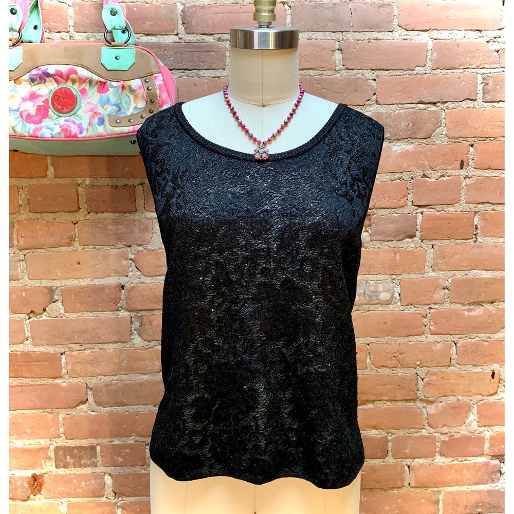 LAST CALL! ST. JOHN NWT Black Textured Knit Shell